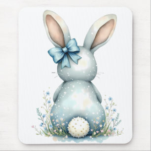 Blue Bunny Tail Cottontail Easter Bunny with Eggs Mouse Pad