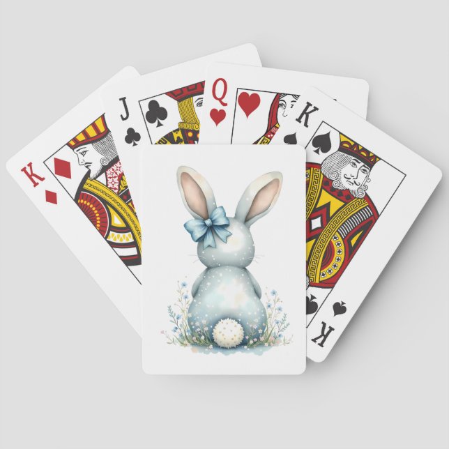 Blue Bunny Tail Cottontail Easter Bunny with Eggs Playing Cards (Back)