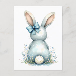 Blue Bunny Tail Cottontail Easter Bunny with Eggs Postcard