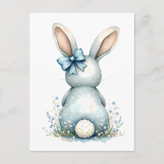 Blue Bunny Tail Cottontail Easter Bunny with Eggs Postcard (Front)