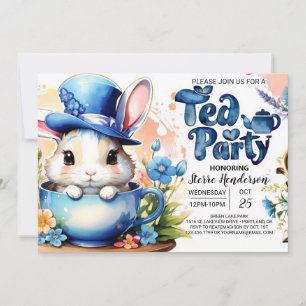 Blue Bunny Wonderland Tea Party Boy Baby Shower Invitation