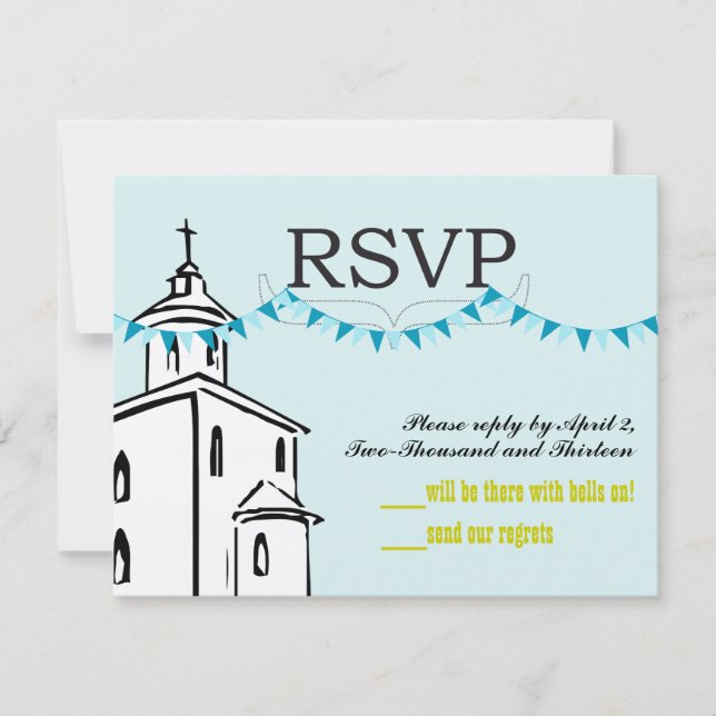 Blue Bunting Christian Cross on Steeple Chape RSVP (Front)
