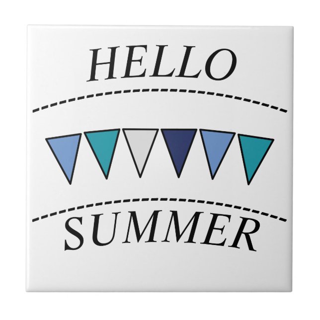 Blue Bunting Hello Summer Ceramic Tile (Front)