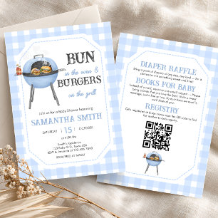 Blue Burger BBQ All In One Baby Shower Invitation