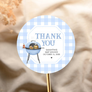Blue Burger BBQ Baby Shower Classic Round Sticker