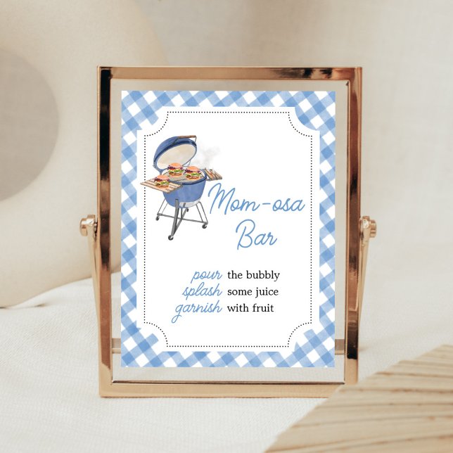 Blue Burger BBQ Baby Shower Mum Osa Bar Poster (Boy Backyard BBQ Baby Shower Mom Osa Bar Sign)