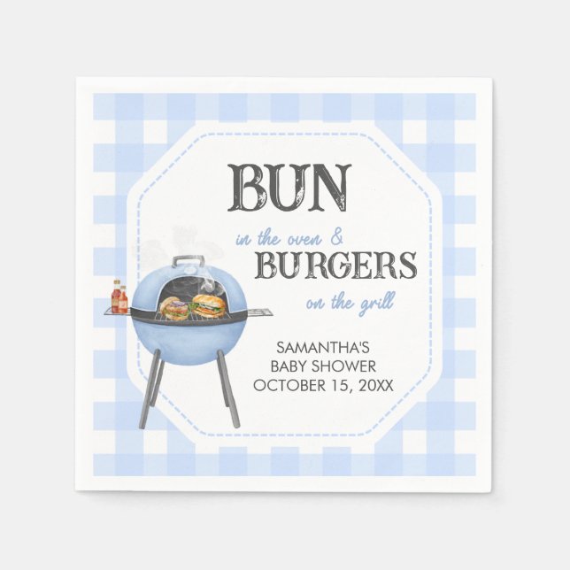 Blue Burger BBQ Baby Shower Napkin (Front)