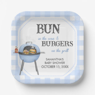 Blue Burger BBQ Baby Shower Paper Plate