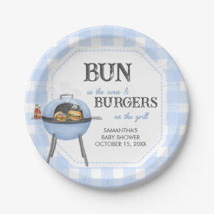 Blue Burger BBQ Baby Shower Paper Plate
