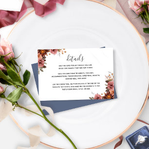 Blue, Burgundy, Blush, Pink Floral Wedding Details Enclosure Card