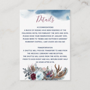 Blue, Burgundy Floral Wedding Details and Website Enclosure Card