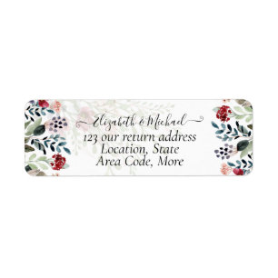 Blue Burgundy Floral Wedding Return Address Label