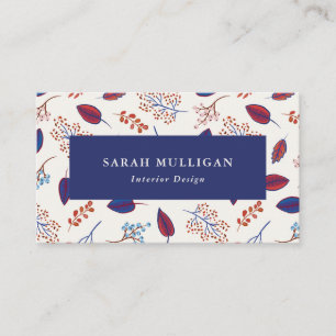 Blue & Burgundy Nature Leaves Pattern Business Card