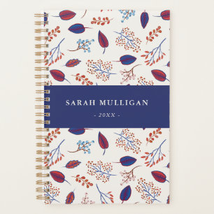Blue & Burgundy Nature Leaves Pattern Planner