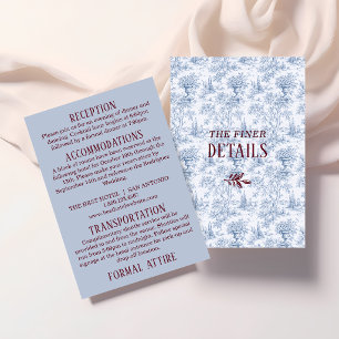 Blue & Burgundy Vintage Toile Wedding Details Enclosure Card