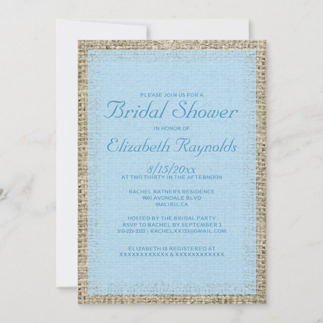 Blue Burlap Bridal Shower Invitations (Front)