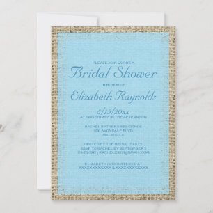 Blue Burlap Bridal Shower Invitations