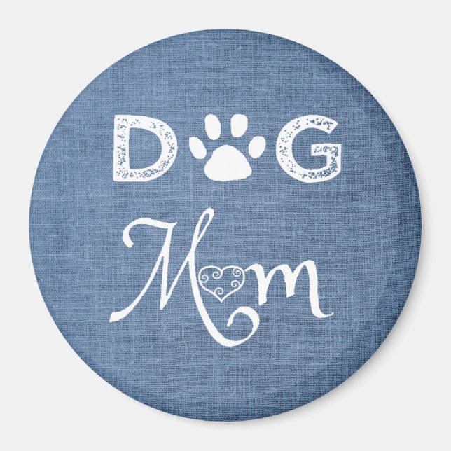 Blue Burlap Dog Mom Magnet (Front)