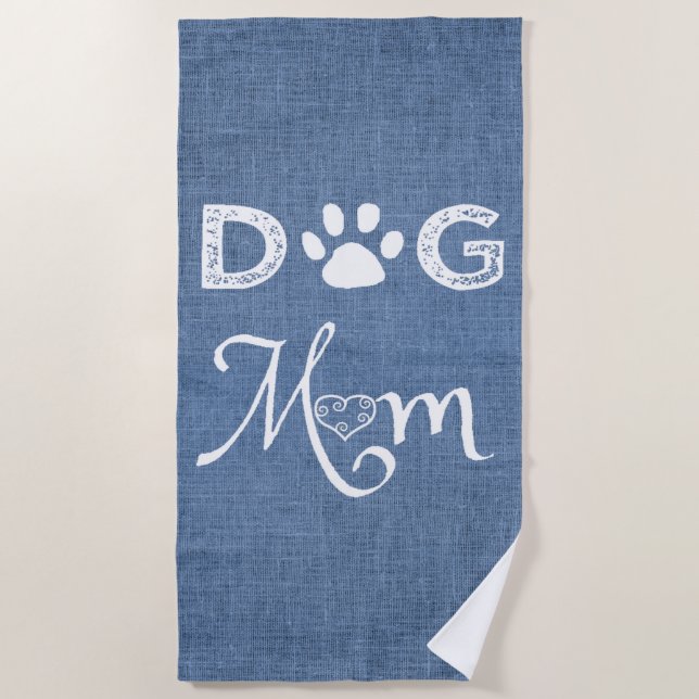 Blue Burlap Dog Mum Beach Towel (Front)