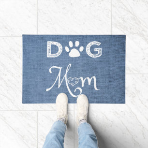 Blue Burlap Dog Mum Door Mat