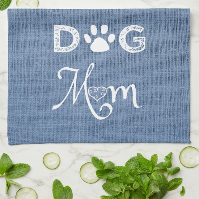 Blue Burlap Dog Mum Kitchen Towel (Folded)