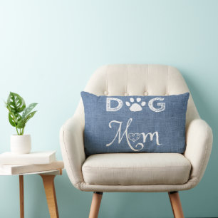 Blue Burlap Dog Mum Lumbar Pillow