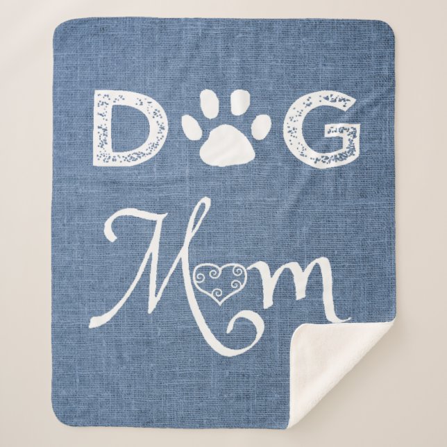Blue Burlap Dog Mum Sherpa Blanket (Front)