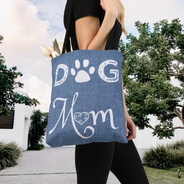 Blue Burlap Dog Mum Tote Bag (Blue Burlap Dog Mom Tote Bag)
