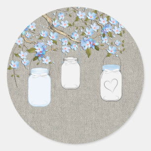 Blue Burlap Mason Jar Classic Round Sticker