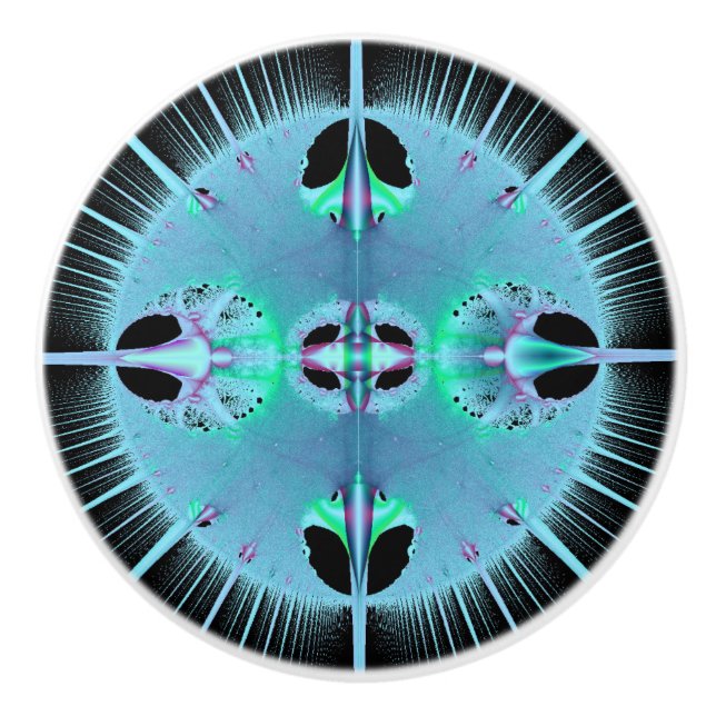 Blue Burst Fractal Drawer and Cabinet Knob (Front)