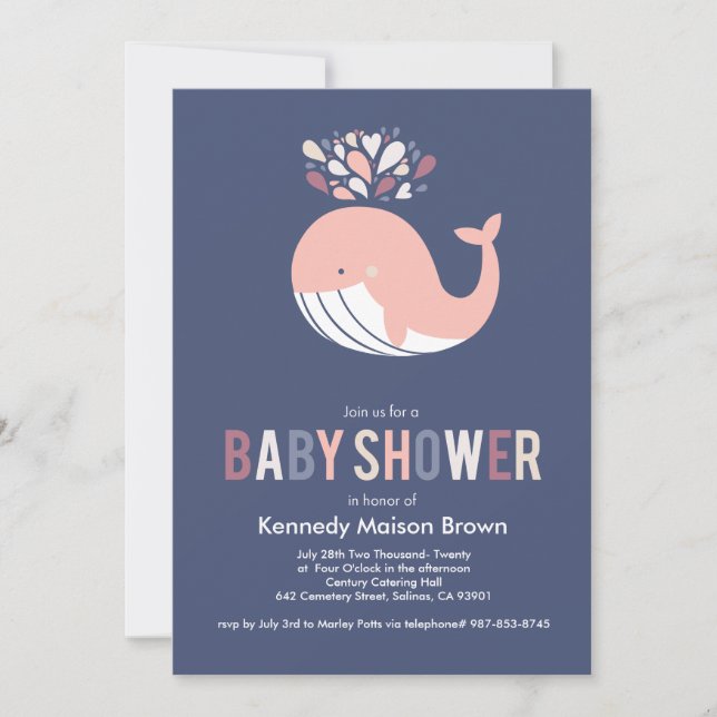 Blue Bursting Whale Baby Shower Invitation (Front)