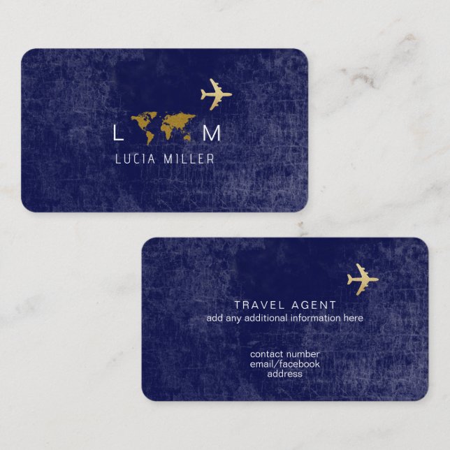 Blue Business Card For A Travel Agent (Front/Back)
