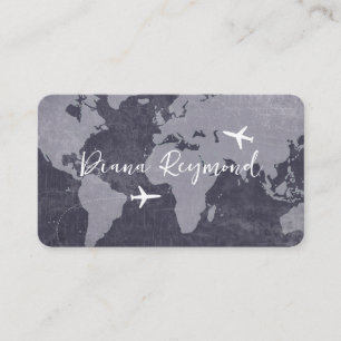 Blue Business Cards  with World Map and Planes