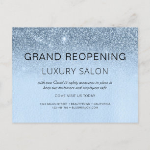 Blue Business Grand Reopening Glitter Hair Salon Announcement Postcard