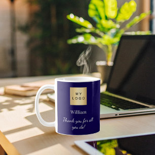 Blue business logo employee thank you coffee mug