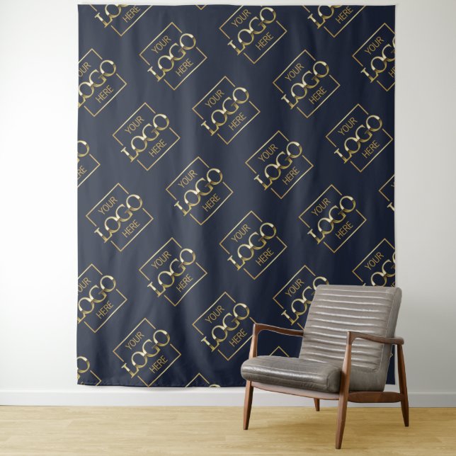 Blue Business Logo Pattern Trade Show Backdrop Tapestry (In Situ)