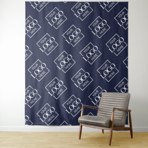 Blue Business Logo Pattern Trade Show Backdrop Tapestry