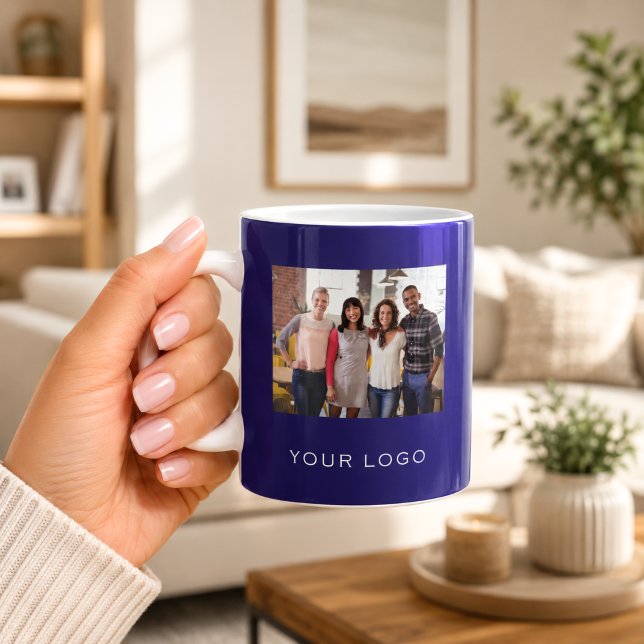 Blue business logo rectangular photo coffee mug (Creator Uploaded)