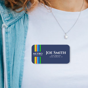 Blue Business Name Urban Modern Vertical Stripes Name Tag