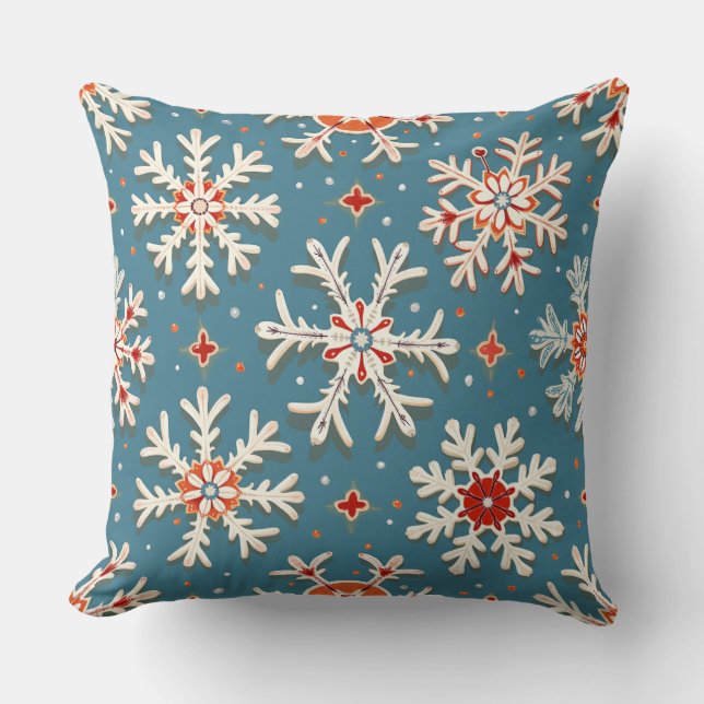 Blue but warm snowflake pattern pillow (Front)
