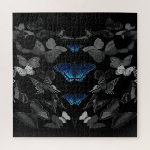 Blue Butterflies And Black And White Butterflies Jigsaw Puzzle