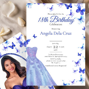 Blue Butterflies And Dress 18th Birthday Debut Invitation