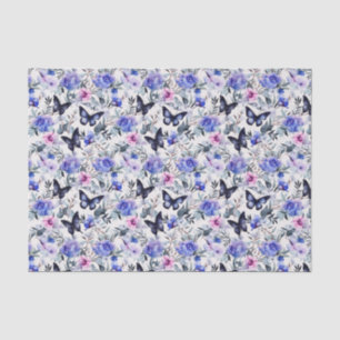Blue Butterflies And Flowers Tissue Paper