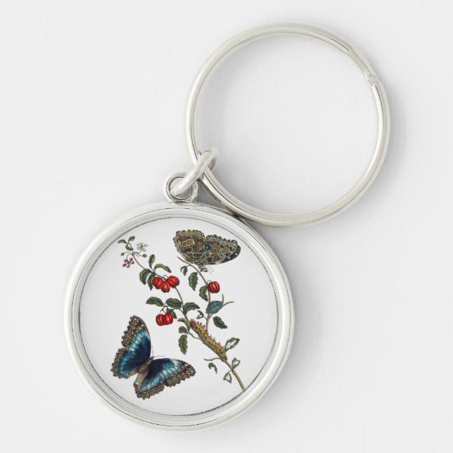  Blue Butterflies and Red Fruits Key Ring (Front)