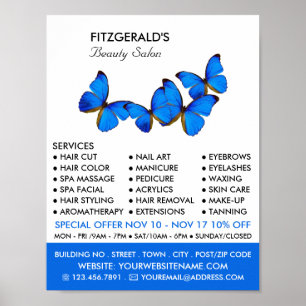Blue Butterflies, Beautician, Beauty Salon Advert Poster