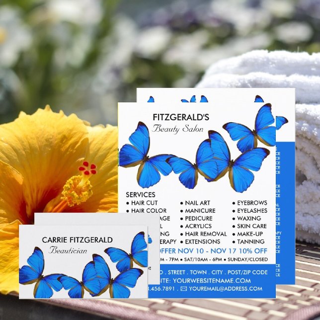 Blue Butterflies, Beautician, Beauty Salon Business Card (Creator Uploaded)