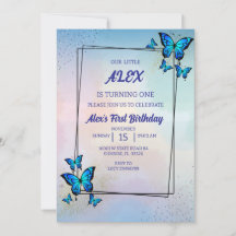 Blue Butterflies Birthday Party Invitation