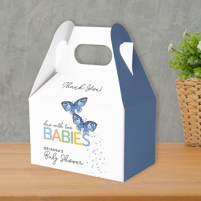 Blue Butterflies Boy Twins Baby Shower Thank You Favour Box (Creator Uploaded)