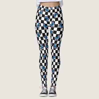 Blue Butterflies Chequered Spandex Leggings 