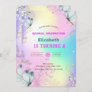 Blue Butterflies Colourful Holographic Birthday Invitation